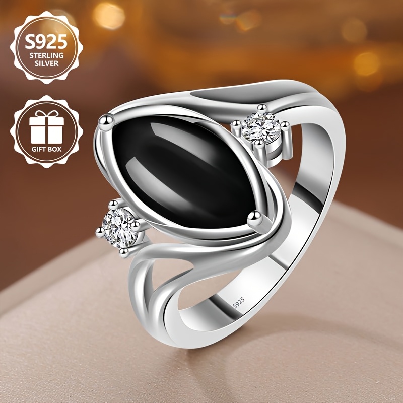 925 Silver Women's Ring with Oval Agate Stone - Perfect Gift